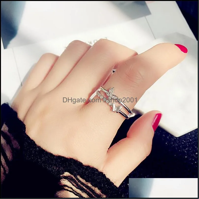 romantic wedding accessories open rings rose gold color crystal cz butterfly ring for women girls engagement jewelry gift