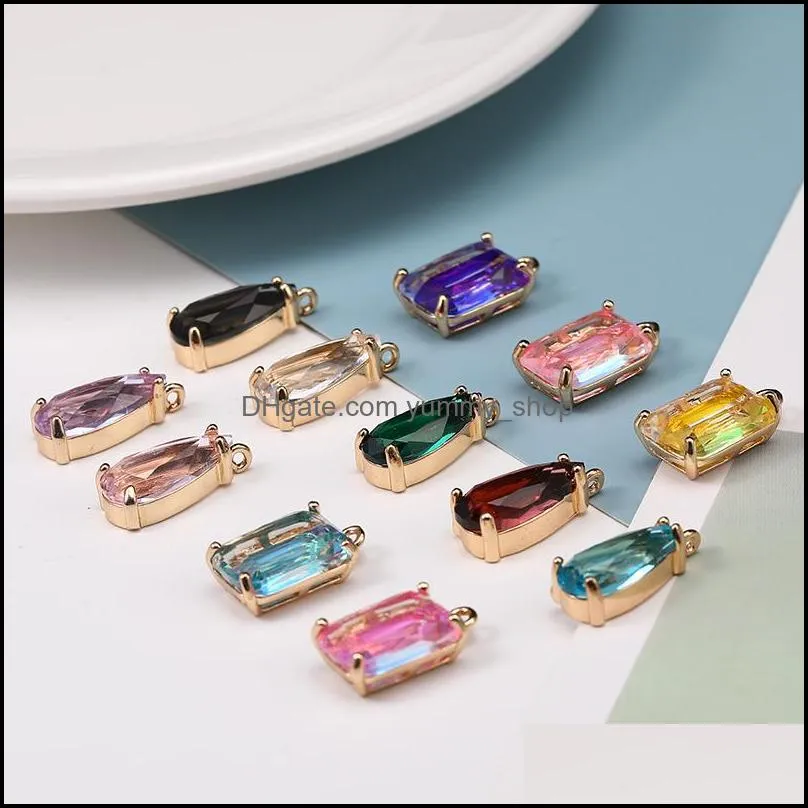 fashion k9 crystal pendant charm colorful water drop square shape transparent pendants for necklace earring crafts diy jewelry making