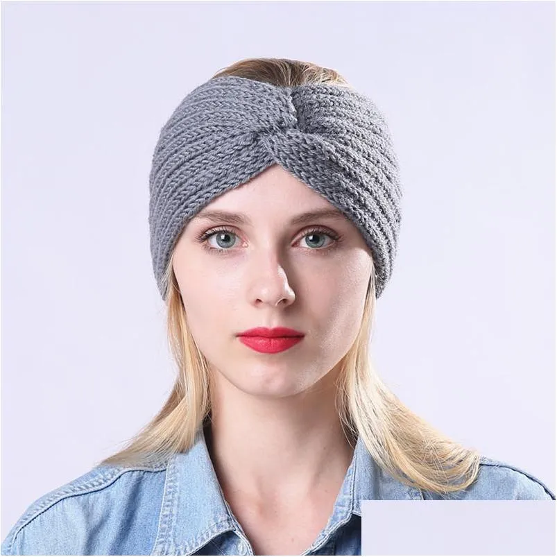 autumn winter europe womens knitted headbands crossed hair bands lady warm crochet headwrap hair accessories