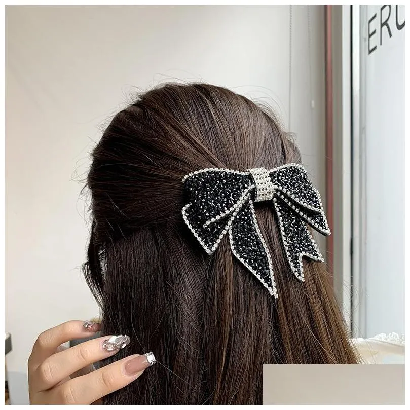 fashion jewelry vintage bowknot barrette rhinstone black hairpin hair clip bobby pin single piece barrette hair accessories