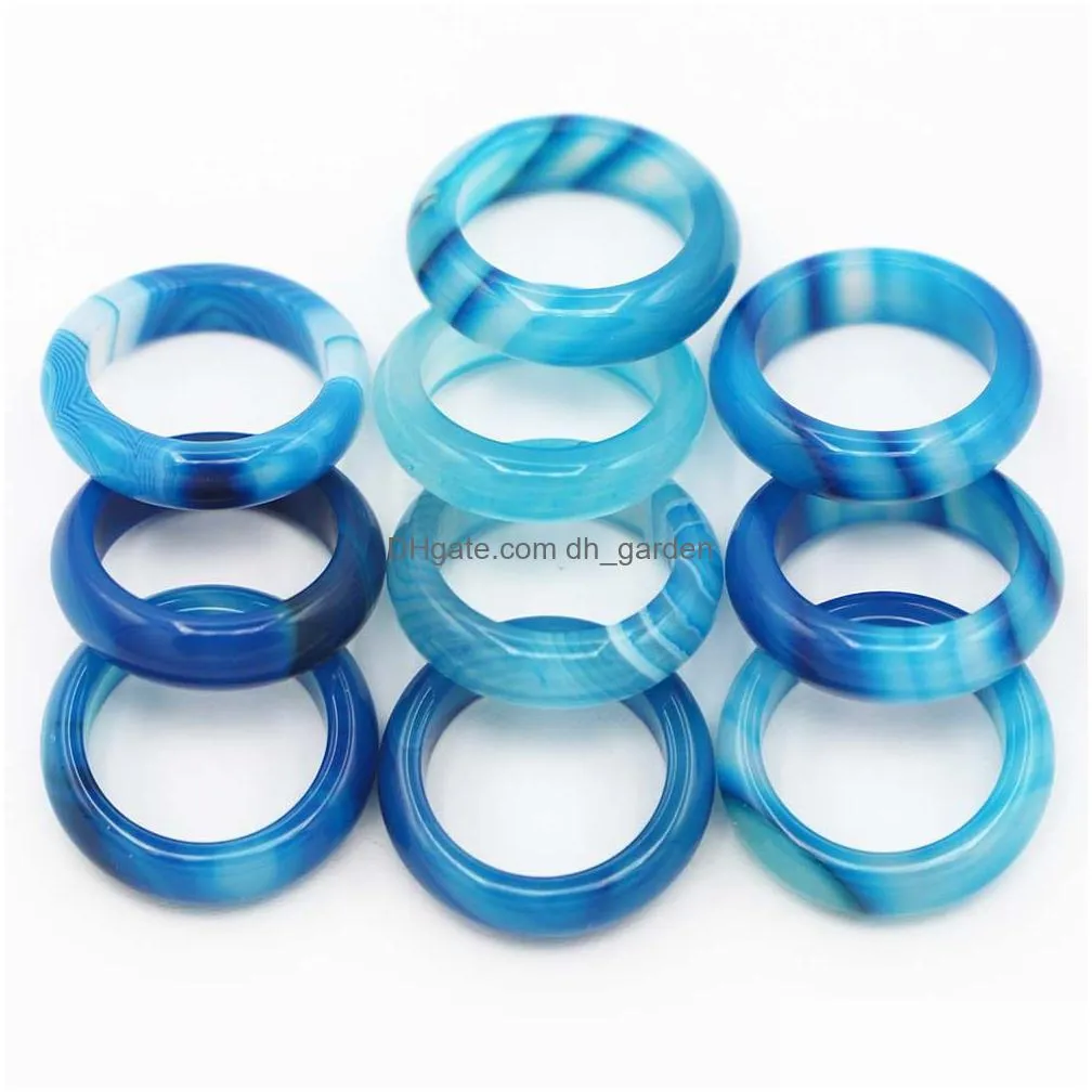 size 17mm 6mm wide band stone rings blue stripe agate women wedding finger ring