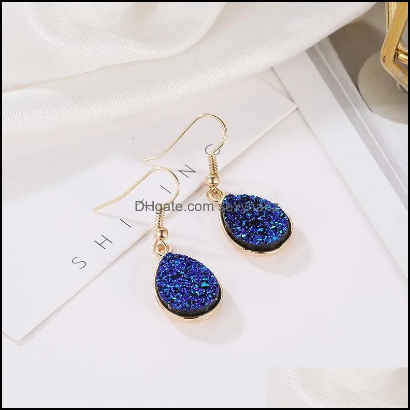  druzy resin stone earrings for women water drop earring gold color handmade drusy hook earring jewelry