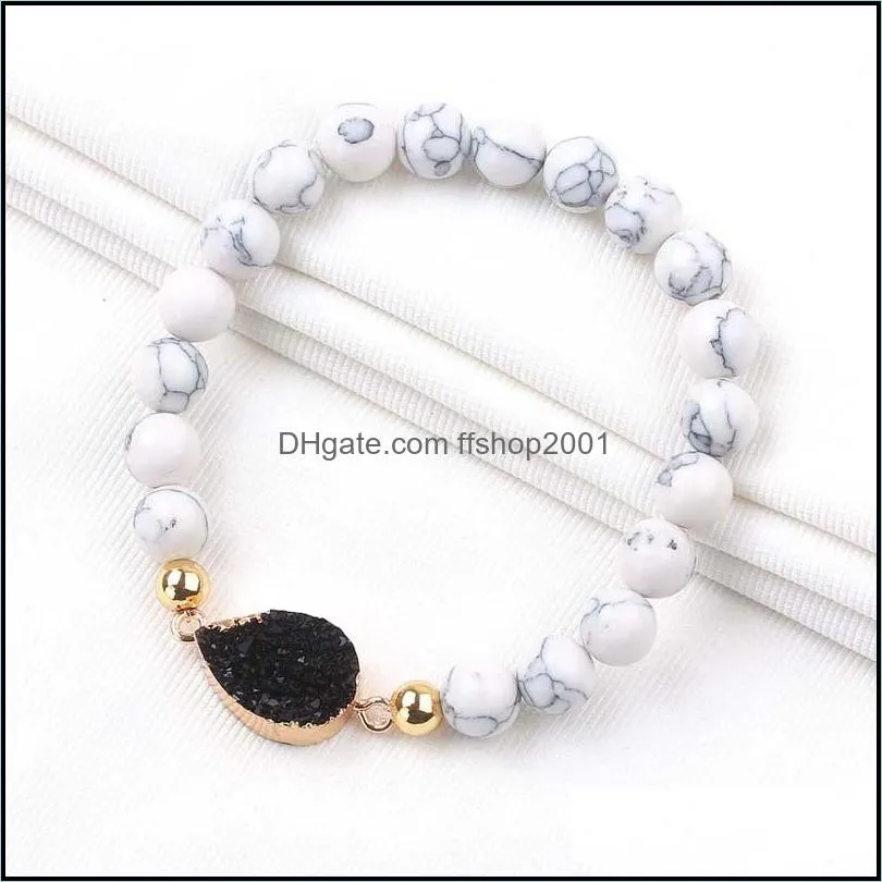 8mm natural stone beads bracelets for women resin stone druzy colorful charm white turquoise bead bracelet wholesale jewelry