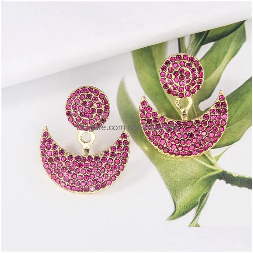 fashion jewelry moon earrings exaggerated geometric rhinstone stud earrrings