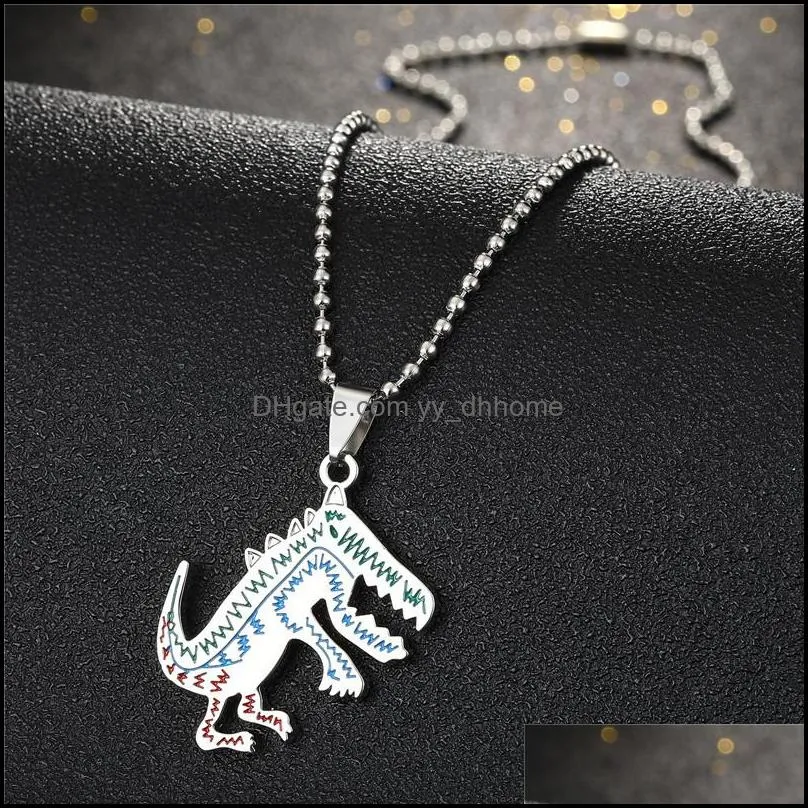 punk animal dinosaur necklace stainless steel bead chain pendant necklaces jewelry for women mens