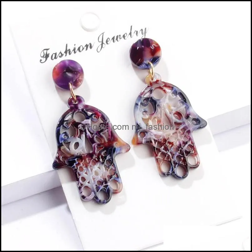 fashion leopard acrylic resin earrings geometric hand palm drop earrings for women colorful round circle shape ear wedding jewelry