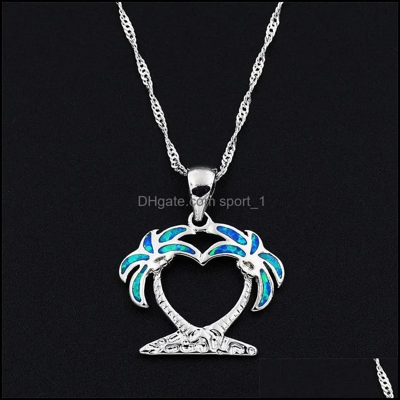 pendant necklaces blue fire opal three fish hook necklace for gift 1825 t2