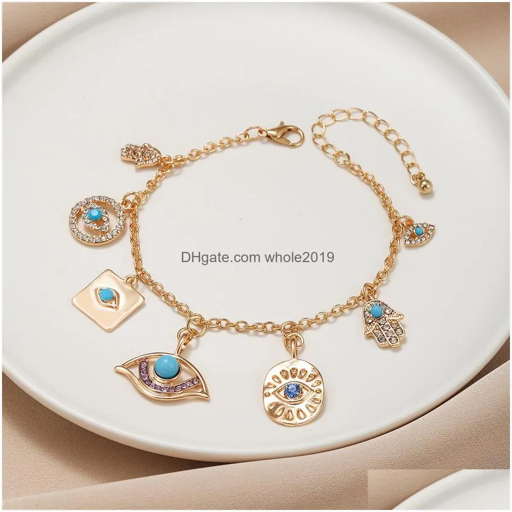 fashion jewelry geometric evil eye pendant bracelet gorgeous blue eye chain bracelets birthday gift