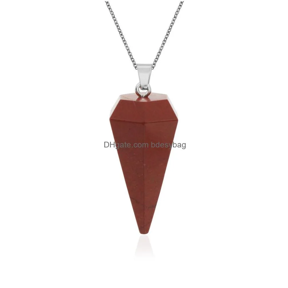 cone shape stone pendant necklace love wish silver plated metal gemstone pendants with chain women jewelry gifts