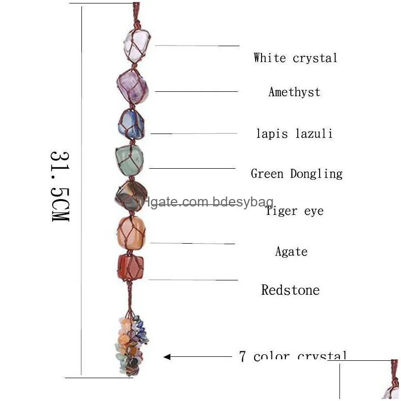 natural crystal gemstone pendant 7 chakra stone tassel ornament yoga healing car interior decoration 31.5cm