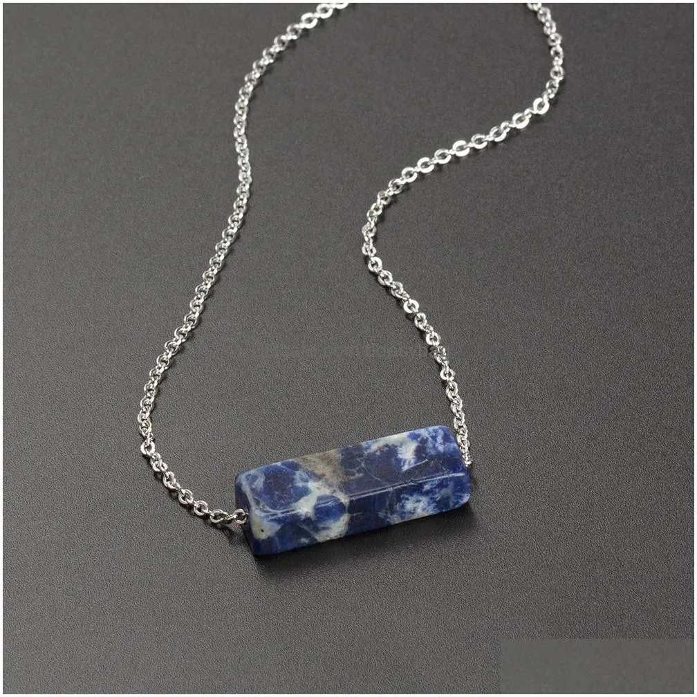 reiki healing jewelry natural stone necklace rectangle agate natural semiprecious quartz choker for women pendant necklaces