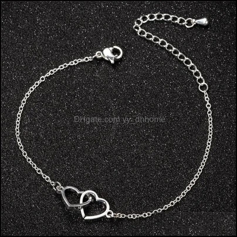 stainless steel bracelet romantic double connected heart bracelets bangles for women valentines engagement gift jewelry