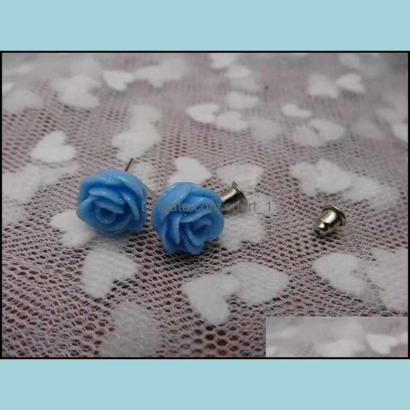 fashion multicolor resin glittering rose earring flower stud earrings for women mix colors c3