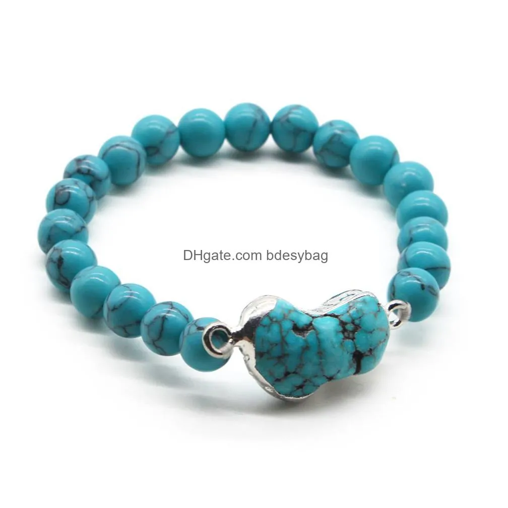 natural stone strand bracelet handmade turquoise bead gemstone stretch bracelets bangle with iiregular stones charm for women