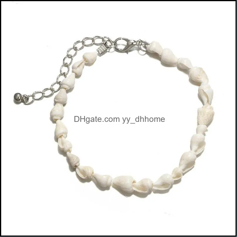 2pcs/set handmade natural seashell anklets for women shell foot jewelry summer beach barefoot wax rope bracelet bohemian jewelry