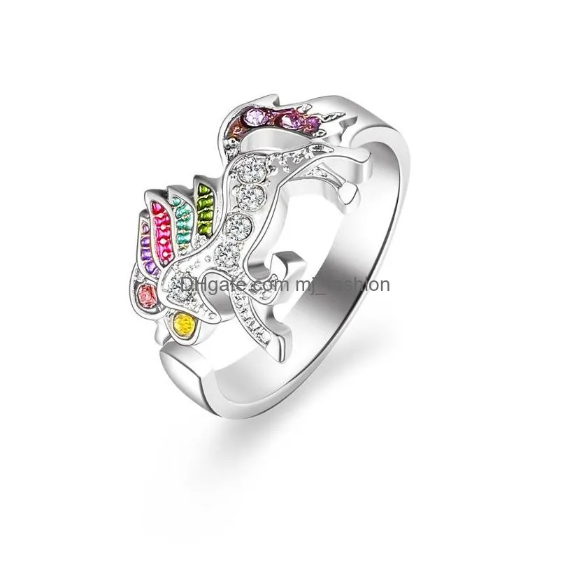 fashion jewelry cartoon cute ring coloured pony diamond opening adjustable ring