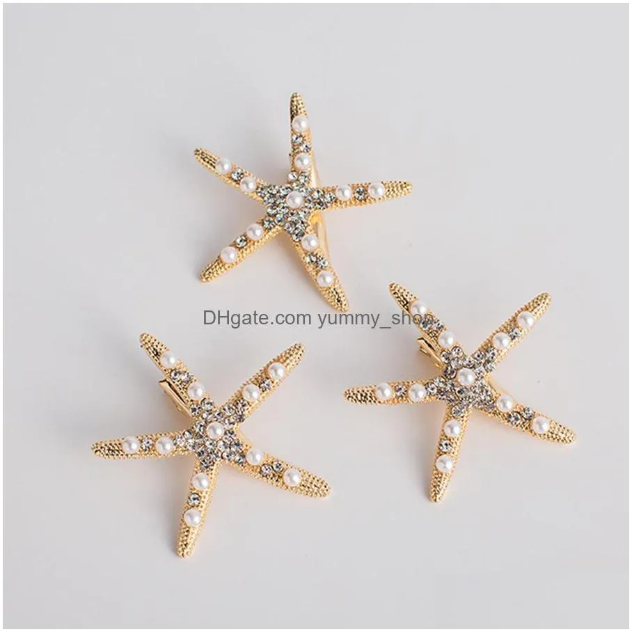 europe fashion jewelry womens starfish metal hairpin hair clip bobby pin lady rhinstone starfish barrette hair accessories