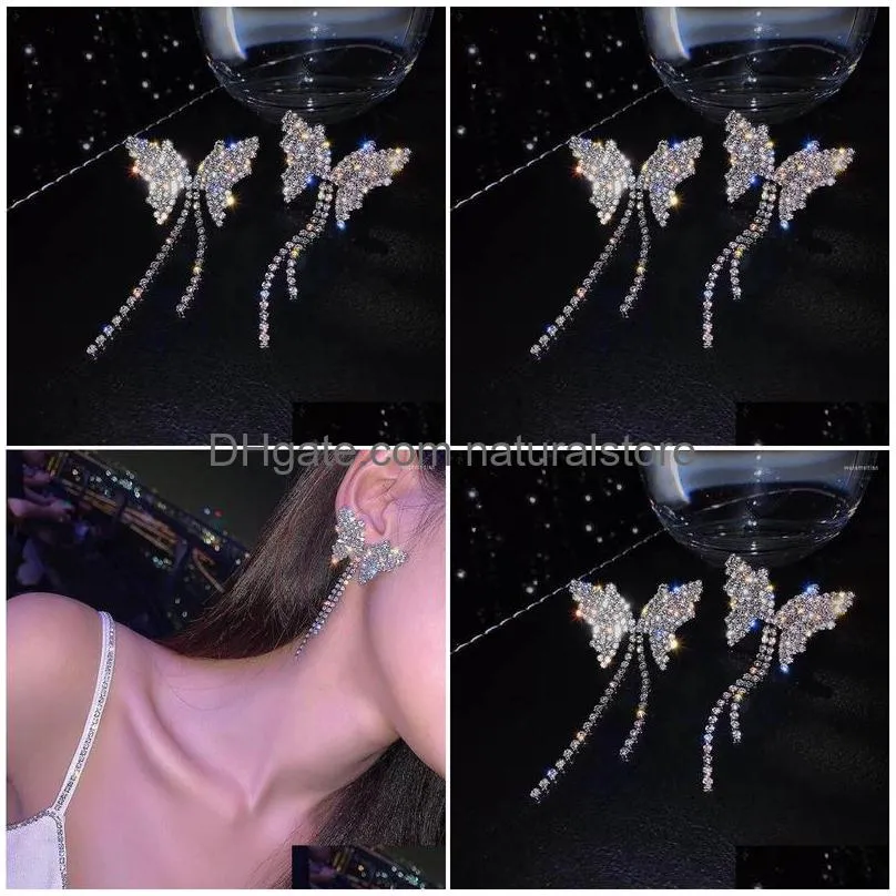 dangle earrings fashion trend ladies tassel butterfly all rhinestone pendant shiny crystal jewelry gift