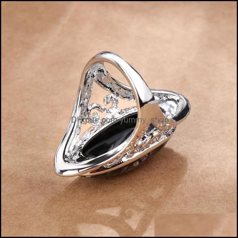 4 color vintage antique silver shell rings colorful big oval finger ring for women female statement boho beach jewlery gifts