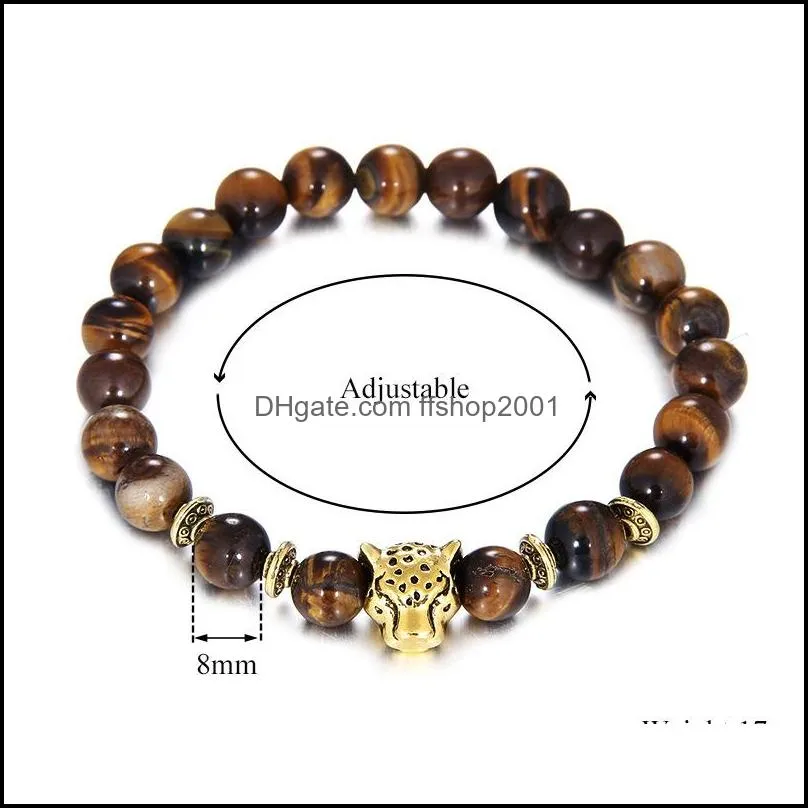 gold color leopard  head bracelet tiger eye buddha beads bracelets bangles charm natural stone yoga bracelet women men jewelry