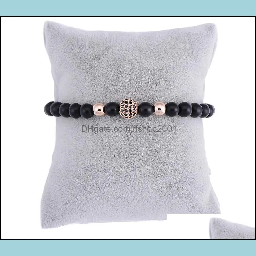 men bracelet brand fashion black cz natural stone matte beads charm bracelets men jewelry