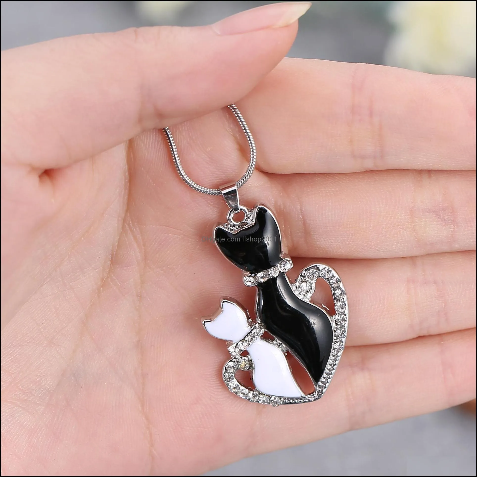 pendant necklace women fashion cute black white cats pendant chain necklace gifts chain necklaces