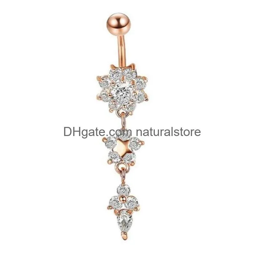 new indian dangle belly bars button rings gold piercing crystal flower body jewelry navel gd333 l bell