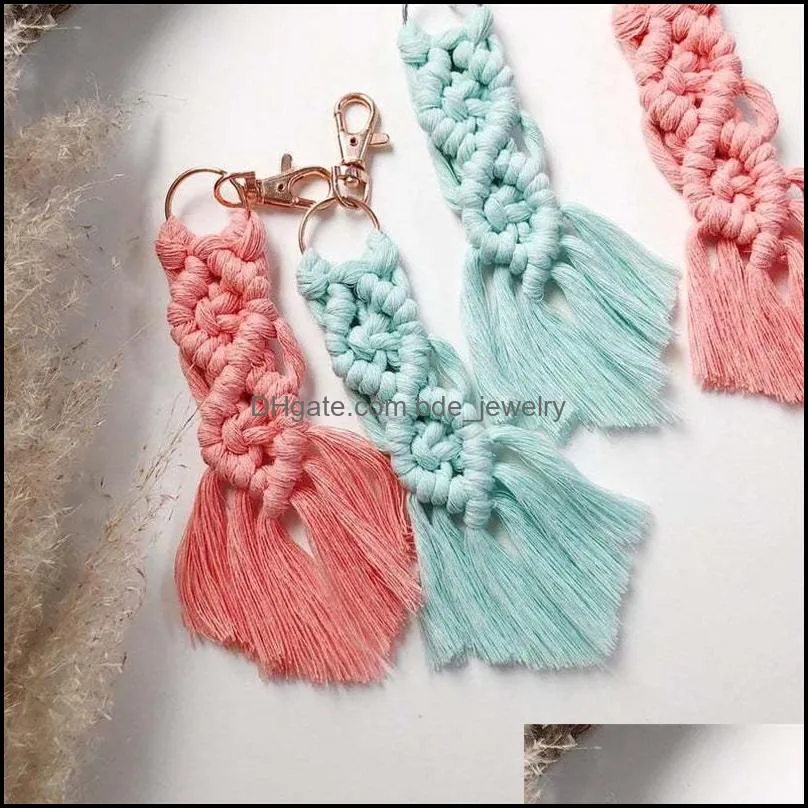 personalized est creative irregular tassel bohemian keychain cute cotton rope weave bag decoration macrame pendant keychain82 q2