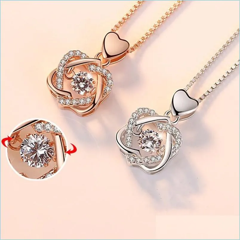 chains design double heart necklace rose gold beating pendant woman fashion choker valentines day present 3616 q2