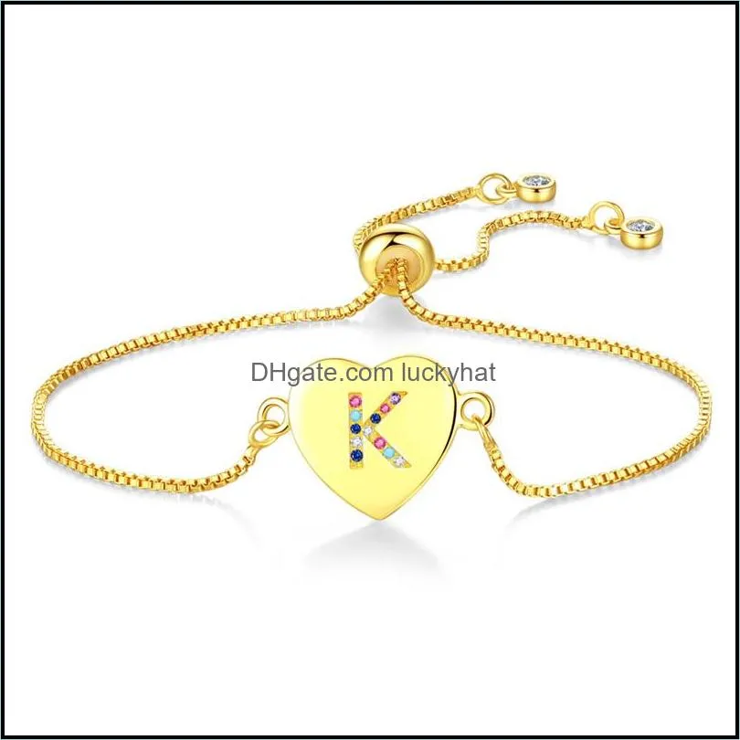  letter bracelet gold plated cubic zirconia initial 26 a to z adjustable english bracelet personality gifts for women men girls