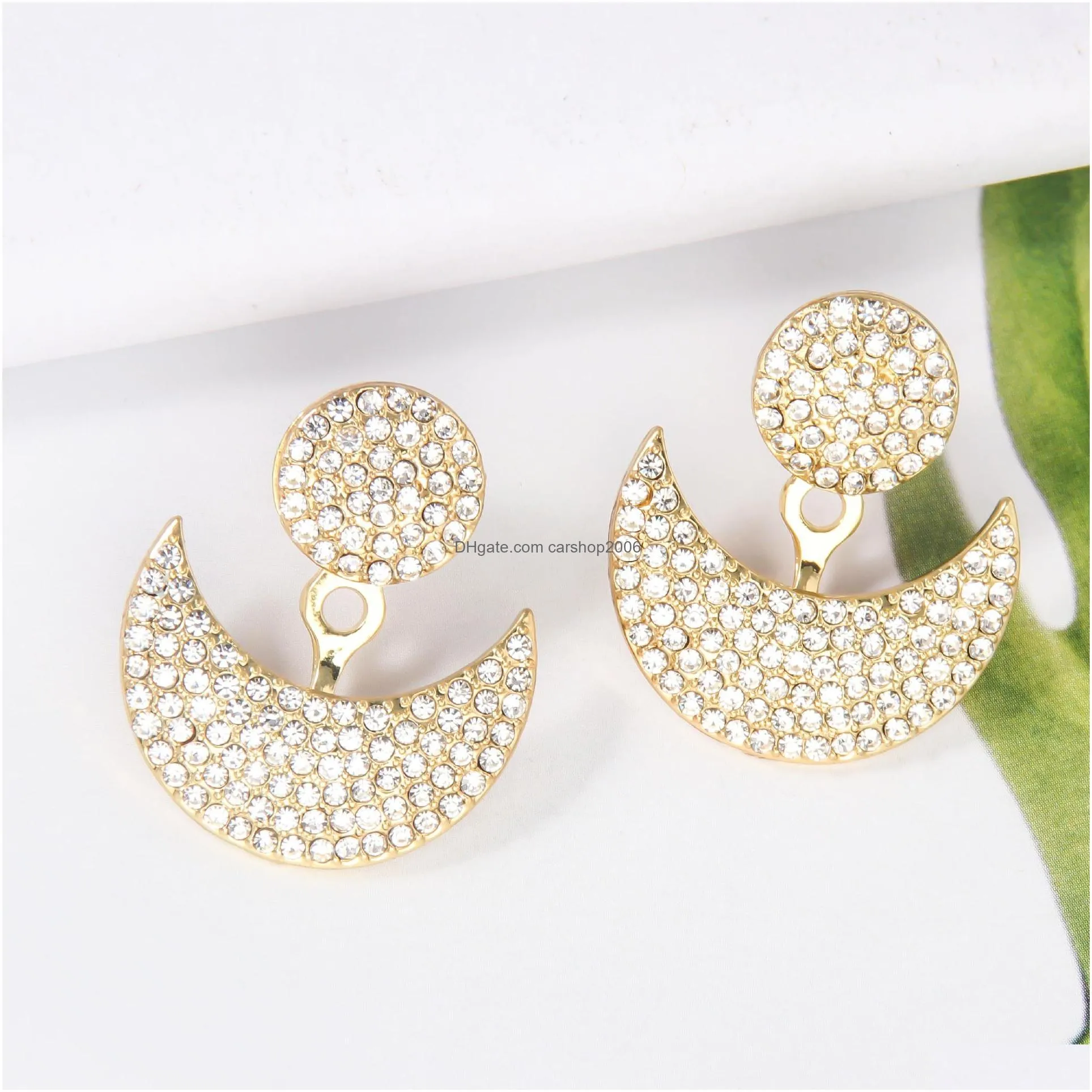 fashion jewelry moon earrings exaggerated geometric rhinstone stud earrrings