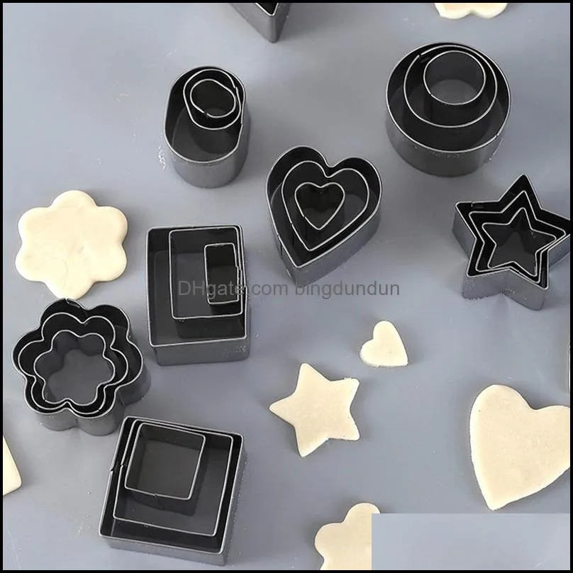 24pcs/set geometric cookie moulds stainless steel cookie cutters plunger fondant biscuit baking diy mold cutter kitchen tools