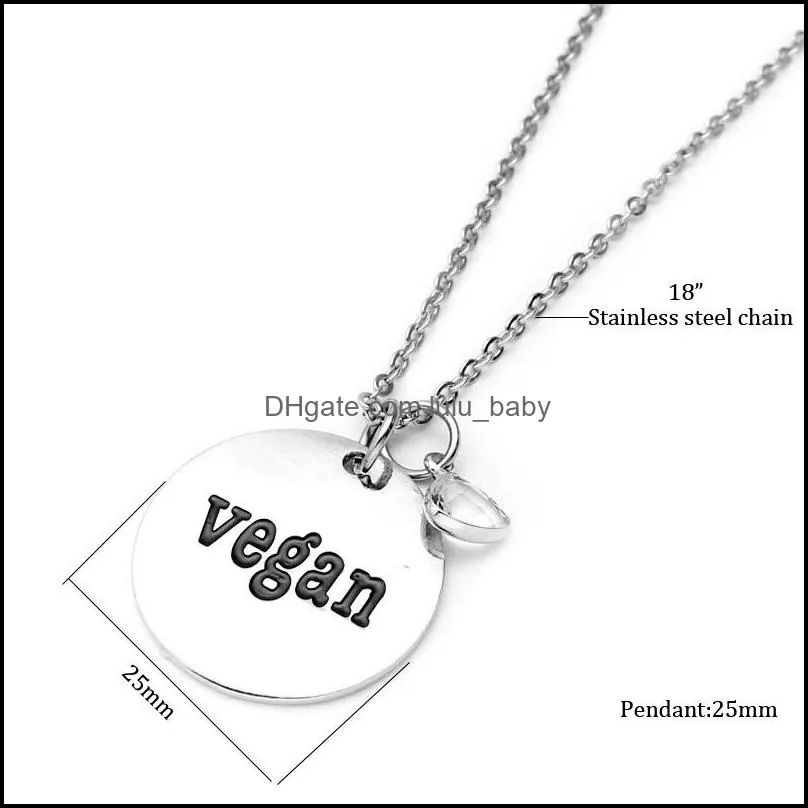  est vegan letter charms pendant necklaces for women men vegetarian stainless steel chain triangle crystal pendant sweater necklace
