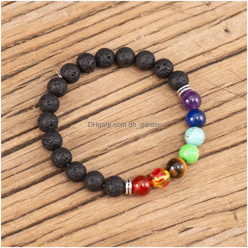 8mm lava stone 7 chakra beaded strand bracelet diy aromatherapy  oil diffuser bracelets for women men yoga buddha energy