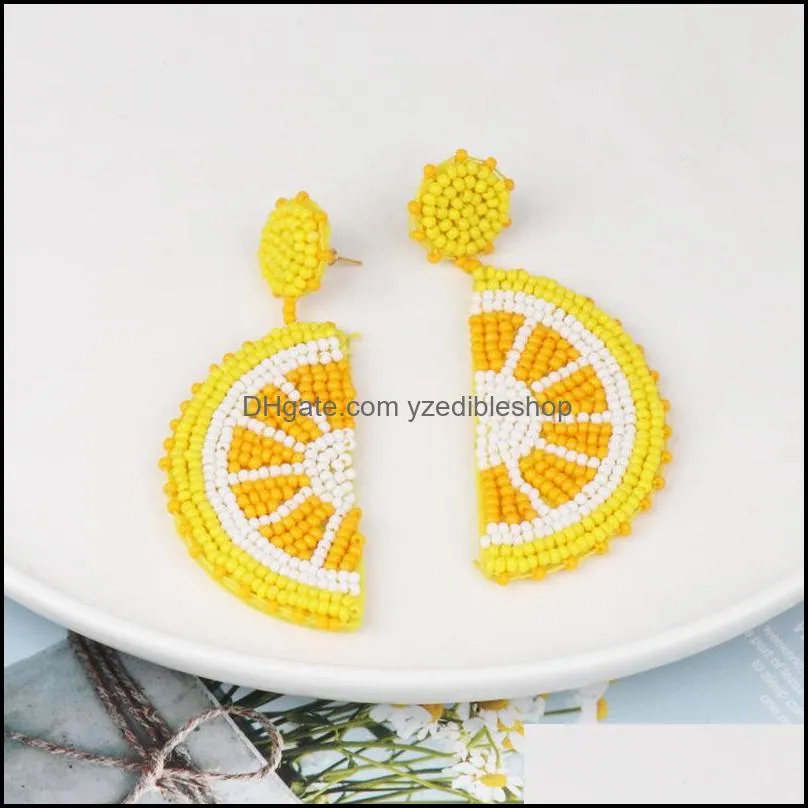 creative fruit style orange shaped with beaded dangle earrings summer cool beach handmade woven statement earring for women 482 h1