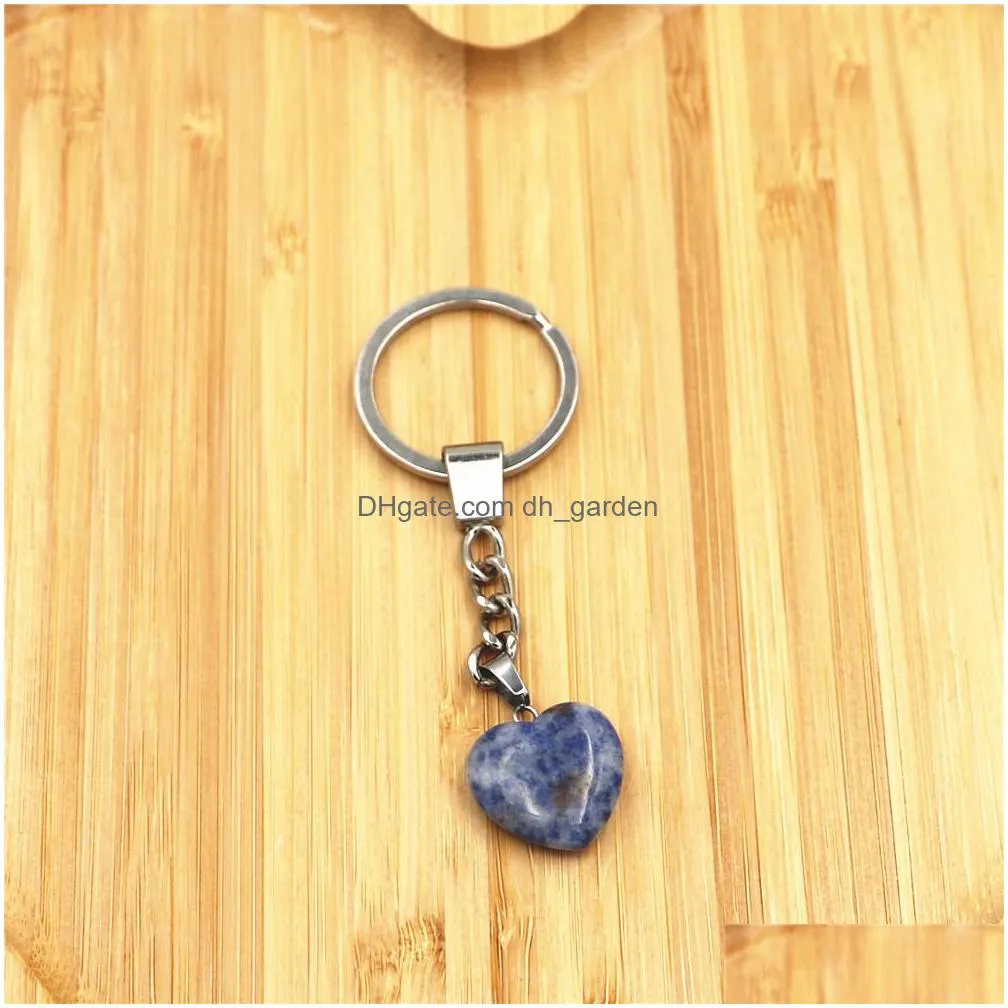 heart shape natural stone key rings keychains silver color healing amethyst pink crystal car decor keyholder for women men jewelry
