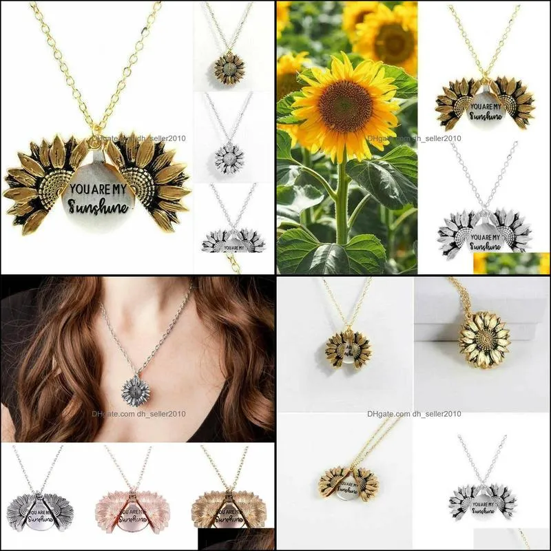 2019 european and american female sunflowers double necklace alloy flower necklace lettering short paragraph clavicle