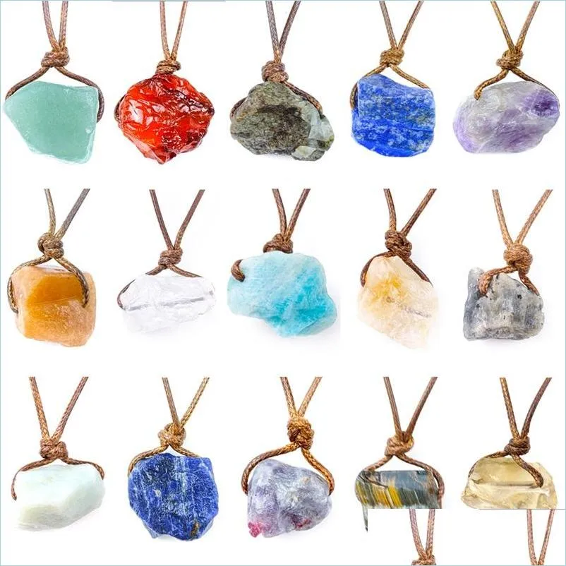 irregular natural crystal stone rope chain energy pendant necklaces for women men fashion party club decor jewelry 53c3