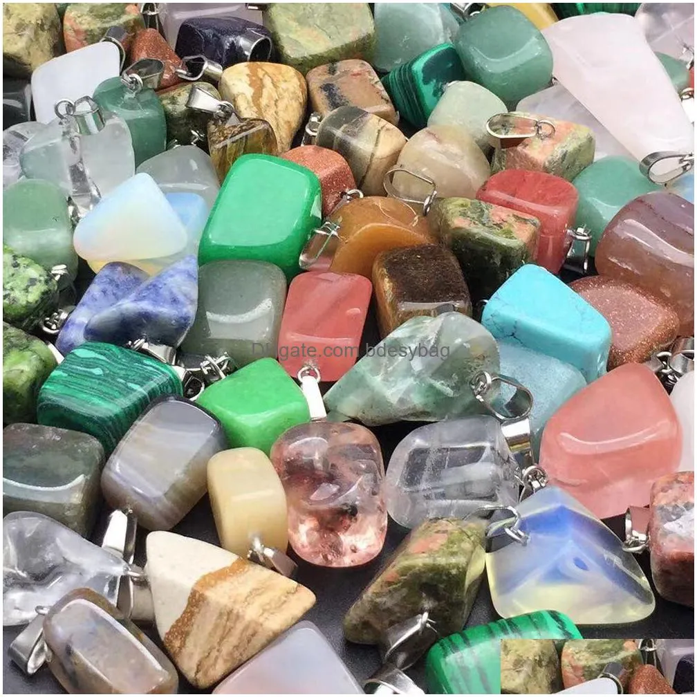 irregular shape stone pendant healing crystal quartz charms gems gemstone mutil random for necklace jewelry making30pcs