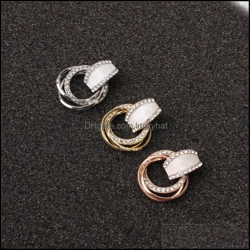 crystal hoop earrings with rhinestone 3 circle earring simple gold plated ear for women elegant sweet korea design