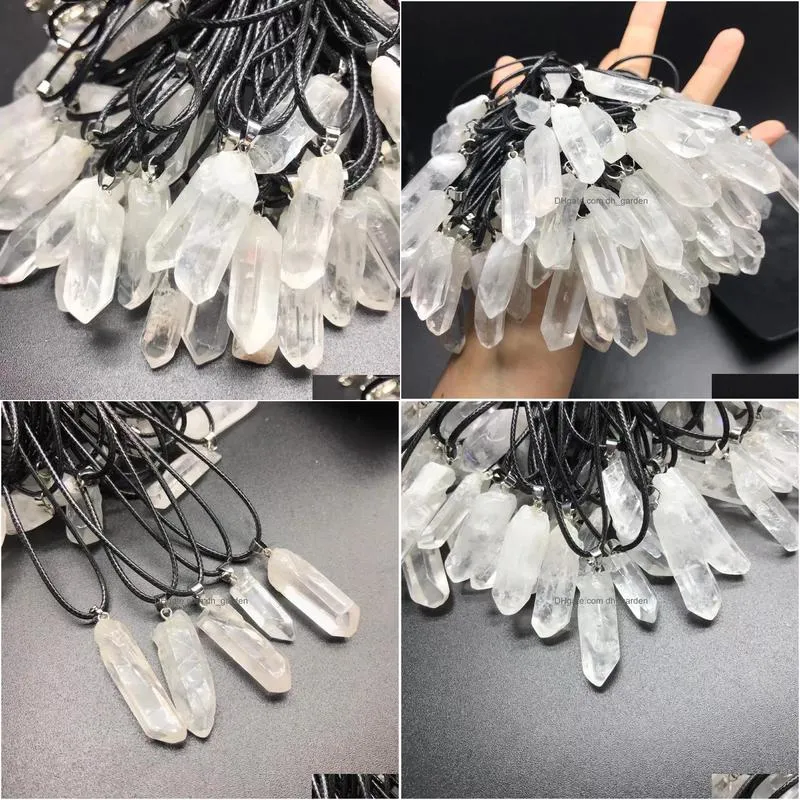 trendy natural white crystal pillar energy healing stone pendant necklace rope necklace women jewelry factory wholesale