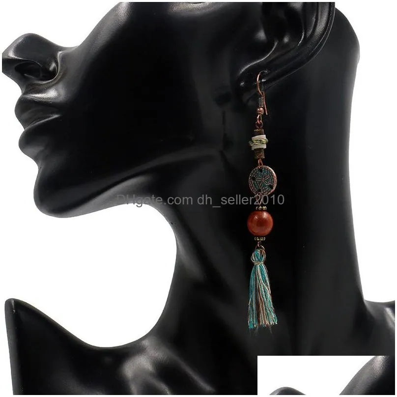 fashion jewelry womens creative wooden beads vintage tassles alloy dangle earrings