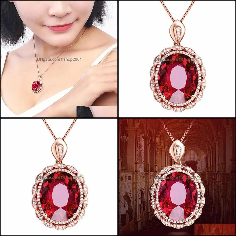 silver necklaces luxury classical noble princess ruby pendant oval egg pigeon blood red tourmaline pendant color treasure 18k necklace