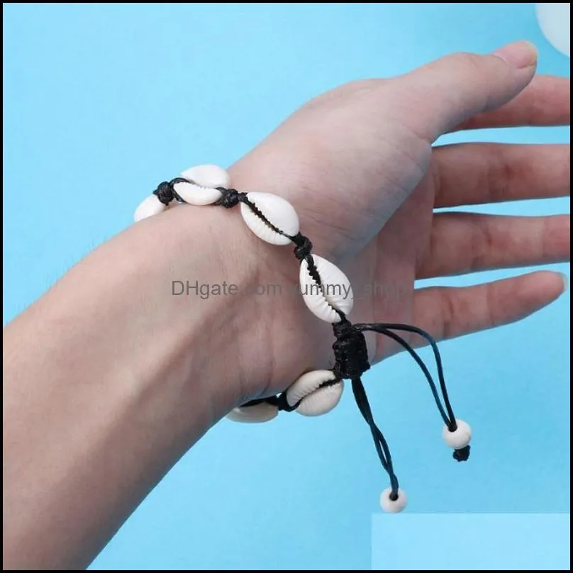  fashion natural shells charm bracelets for women beach jewelry handmade black white wax rope bracelet bangles jewelry gift
