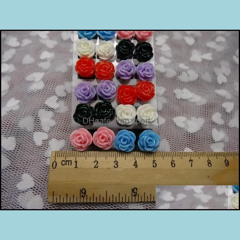 fashion multicolor resin glittering rose earring flower stud earrings for women mix colors c3