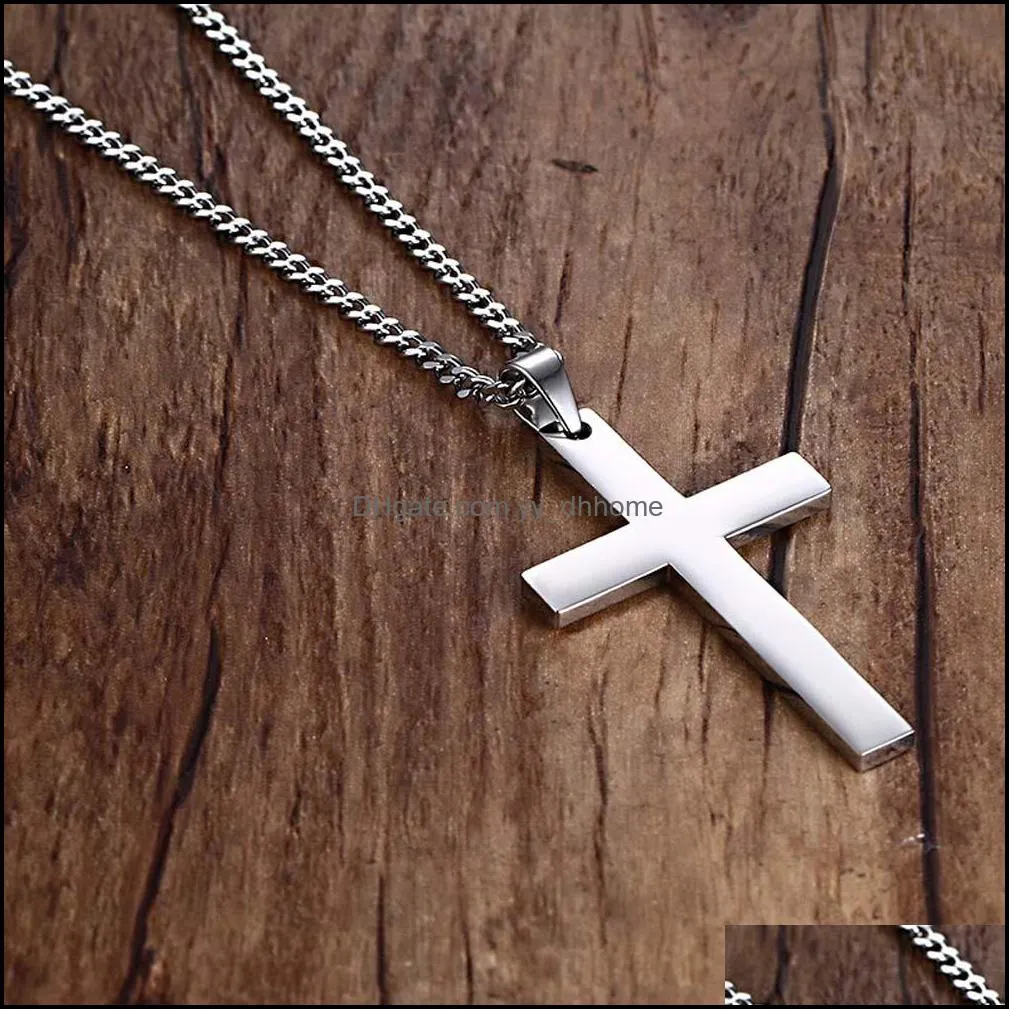 fashion stainless steel cross necklace for men women gold silver black link chain jesus cross pendant necklaces prayer jewelry