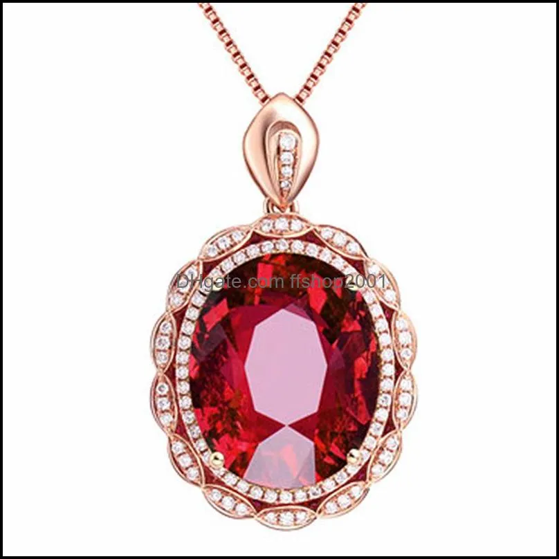 silver necklaces luxury classical noble princess ruby pendant oval egg pigeon blood red tourmaline pendant color treasure 18k necklace