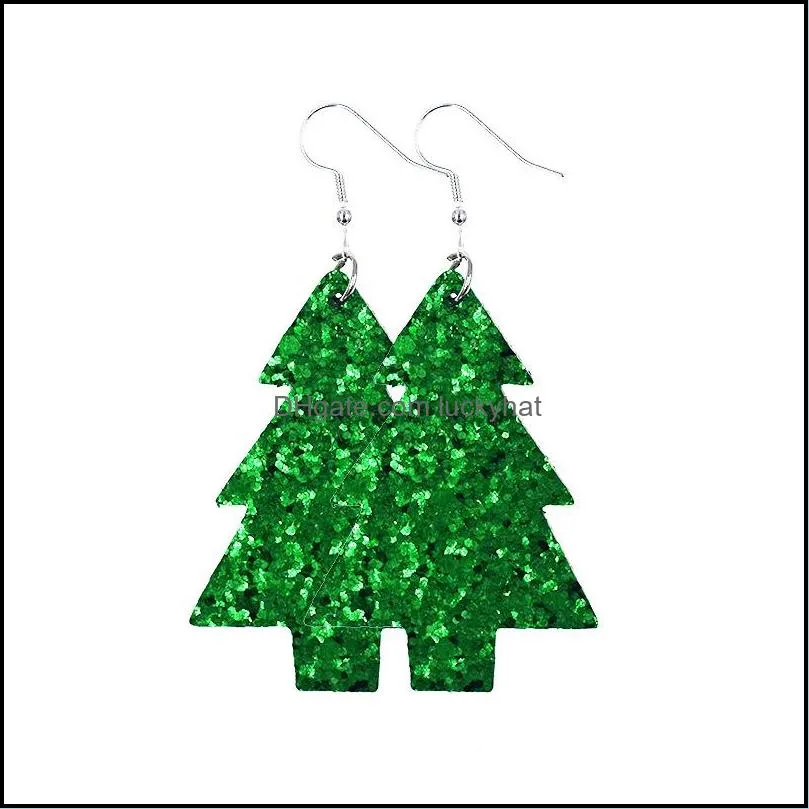 fashion christmas tree leather earrings christmas gift for women printed leather drops earring fashion jewelry