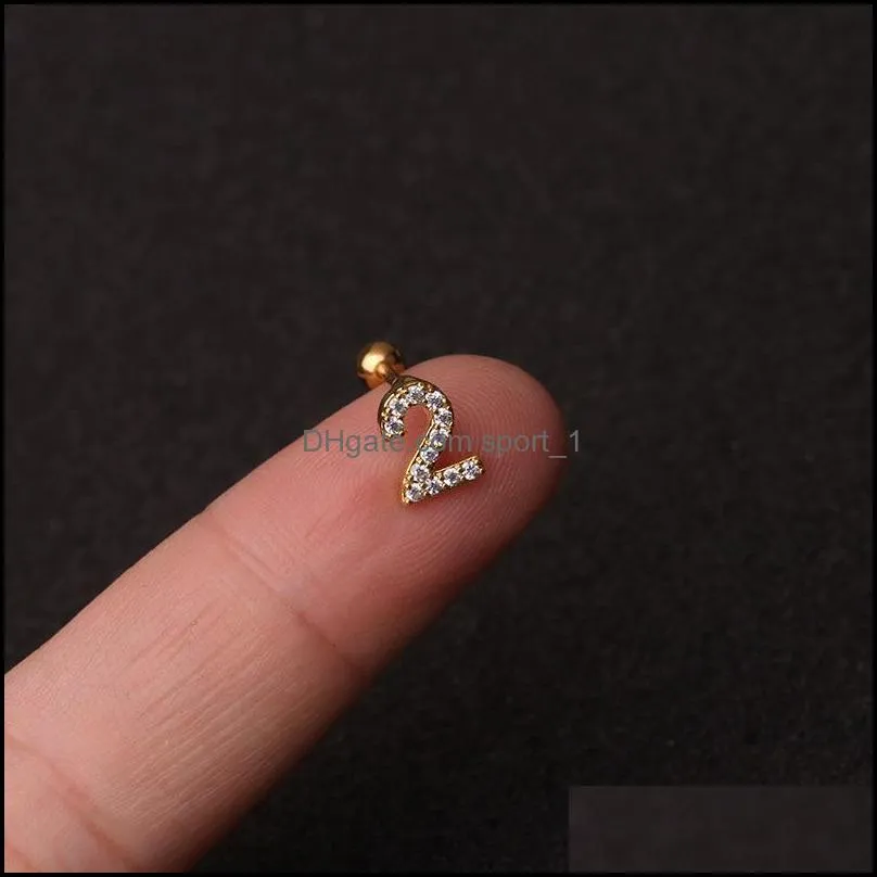 men women piercing earrings mini size cz 09 number stud earrings for women men allergic 3742 q2