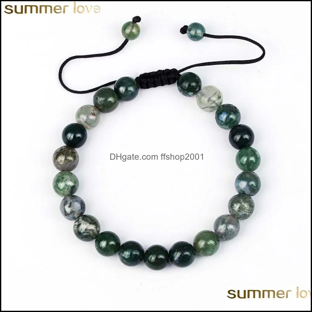 handmade natural stone bead bracelet aquatic green agate braided rope bracelets onyx crystal quartz round bead for men women lucky